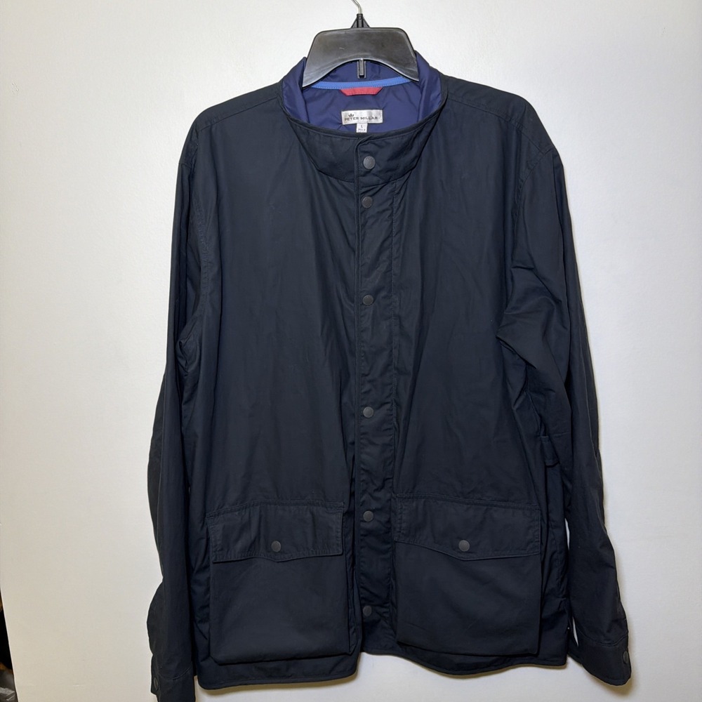 Peter Millar Mens LARGE Harrison Field‎ Jacket Navy Blue Outdoor Water Resistant